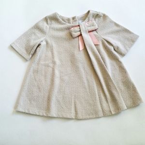 TAHARI Baby Winter Dress with Bow/Metallic Accents